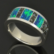 Dinosaur bone ring with lab created opal by Hileman