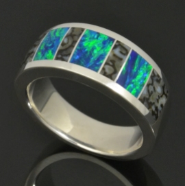 Dinosaur bone ring with lab created opal by Hileman
