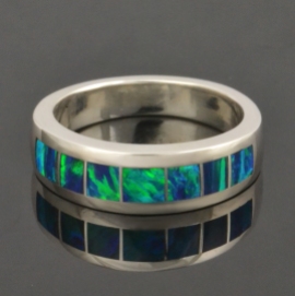 Lab created opal ring in sterling silver.